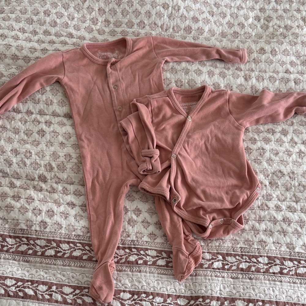L'ovedbaby Dusty Rose Organic Cotton Footed One-Piece & Kimono Bodysuit Set